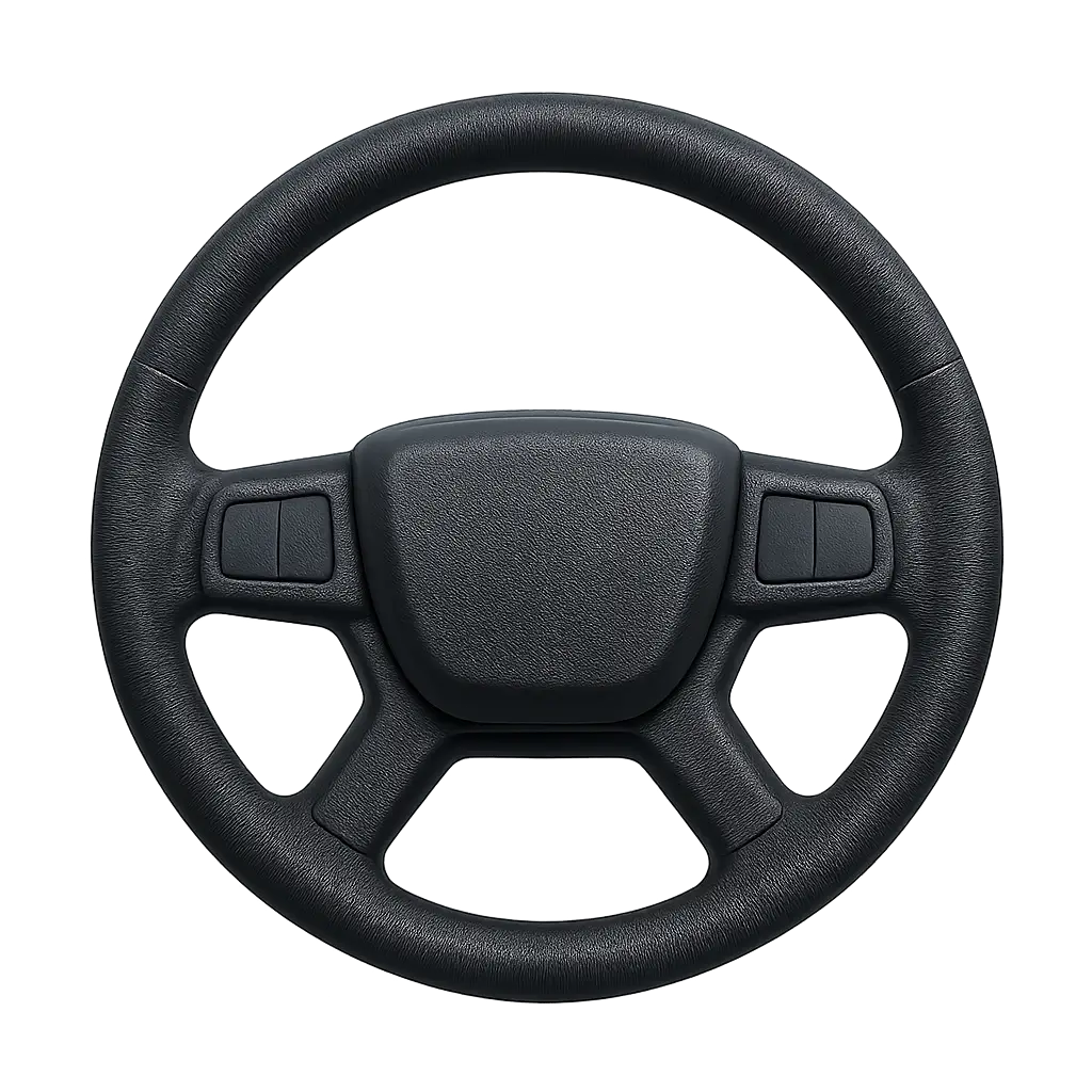 Steering wheel icon representing dispatch control and guidance at House of Trucking.